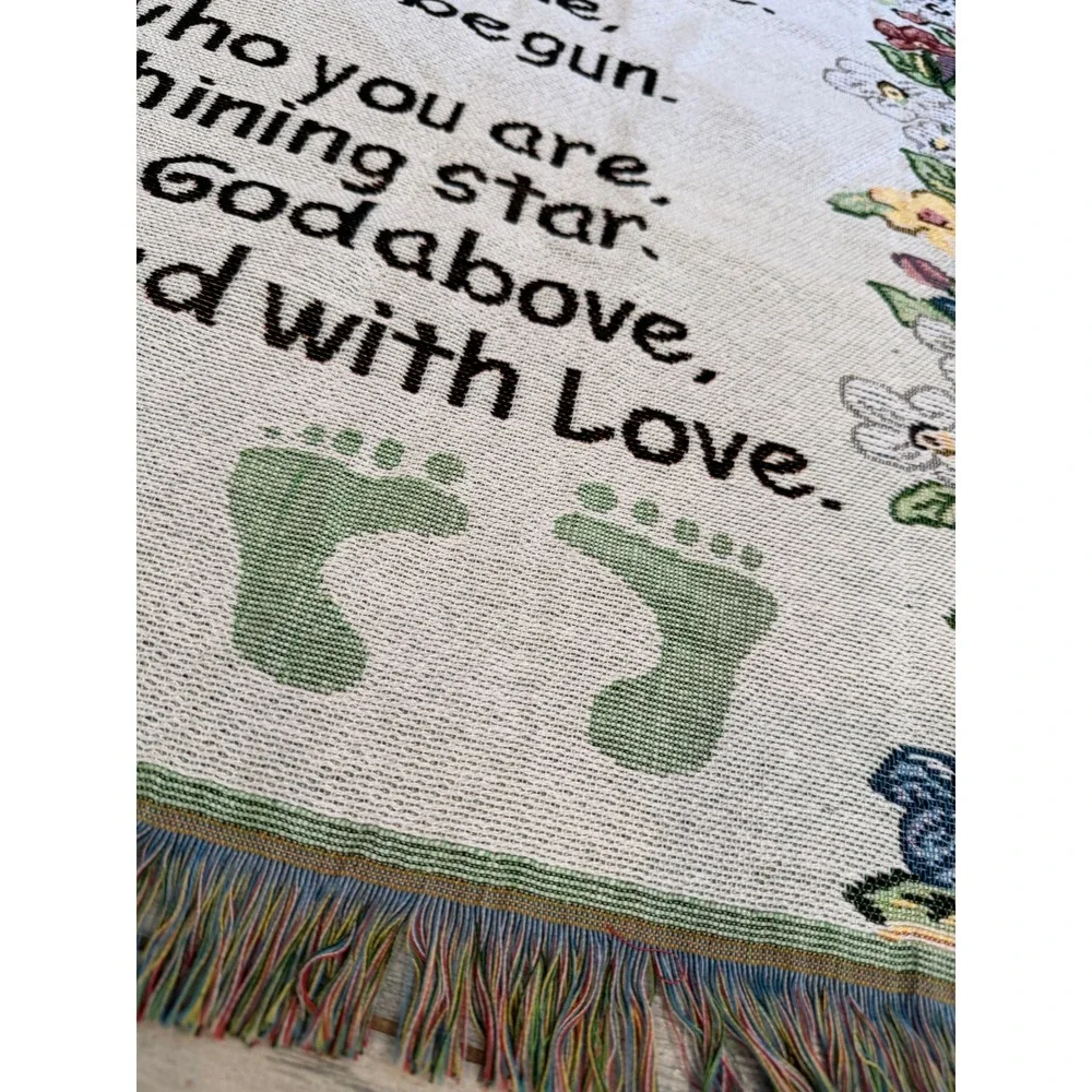Tapestry Throw Blanket Baby Stork Poem Newborn 38x50 Footprints Precious Gift